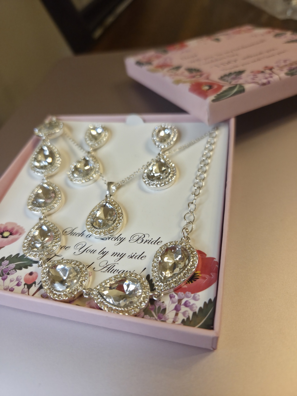 Elegant Jewelry Set for Bride or Guest - New, Silver with Crystals
